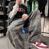 Men Jeans Retro Camouflage Pants Loose Straight Cargo Pants Washed Wide Leg Casual Trousers